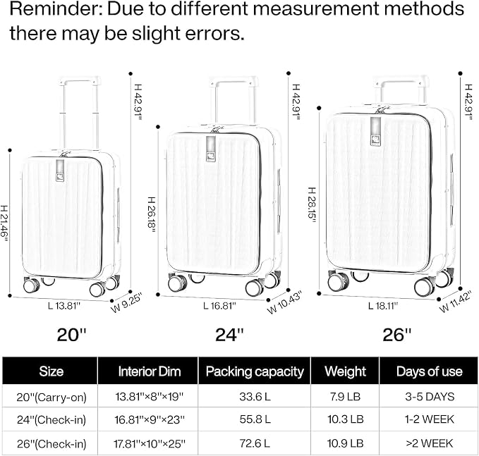 Hanke 20 Inch Carry On Luggage Aluminum Frame Front Opening Rolling Suitcase PC - Image 3