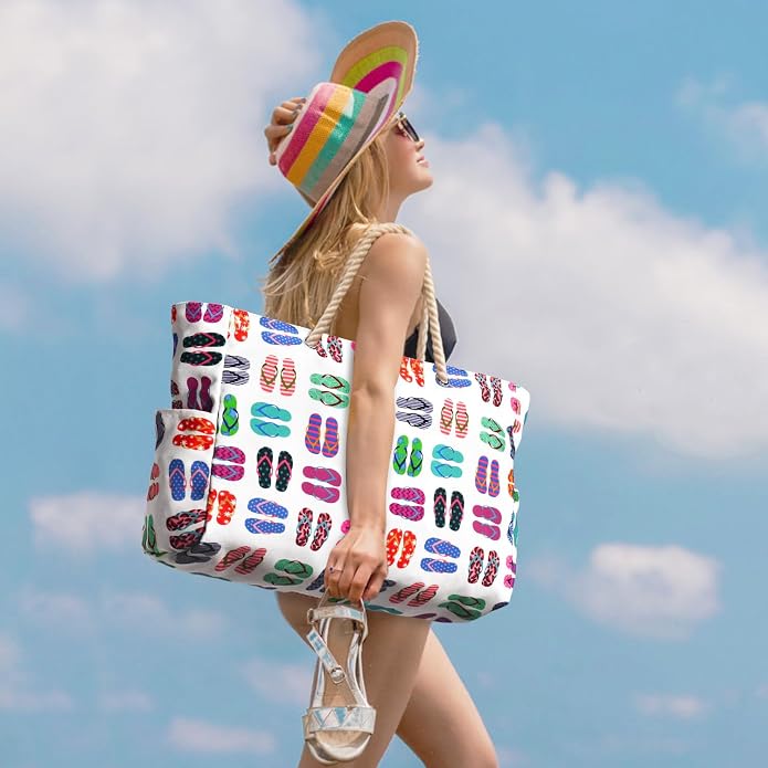 Becokan Beach Bags for Women Large Waterproof Beach Tote Bag Zipper Beach Bags - Image 6