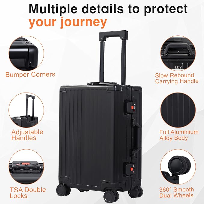 All Aluminum 24 Inch Check In Luggage Hard Shell Suitcases - Image 3