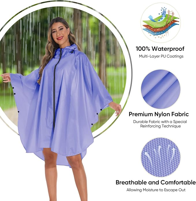 PTEROMY Hooded Rain Poncho for Adult - Image 4