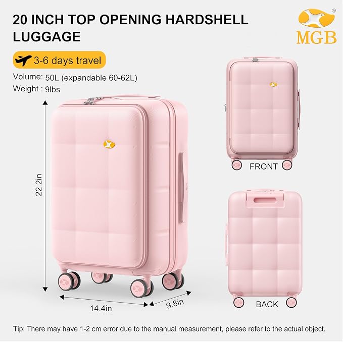 MGB 20 Inch Expandable Carry On Luggage - Image 3