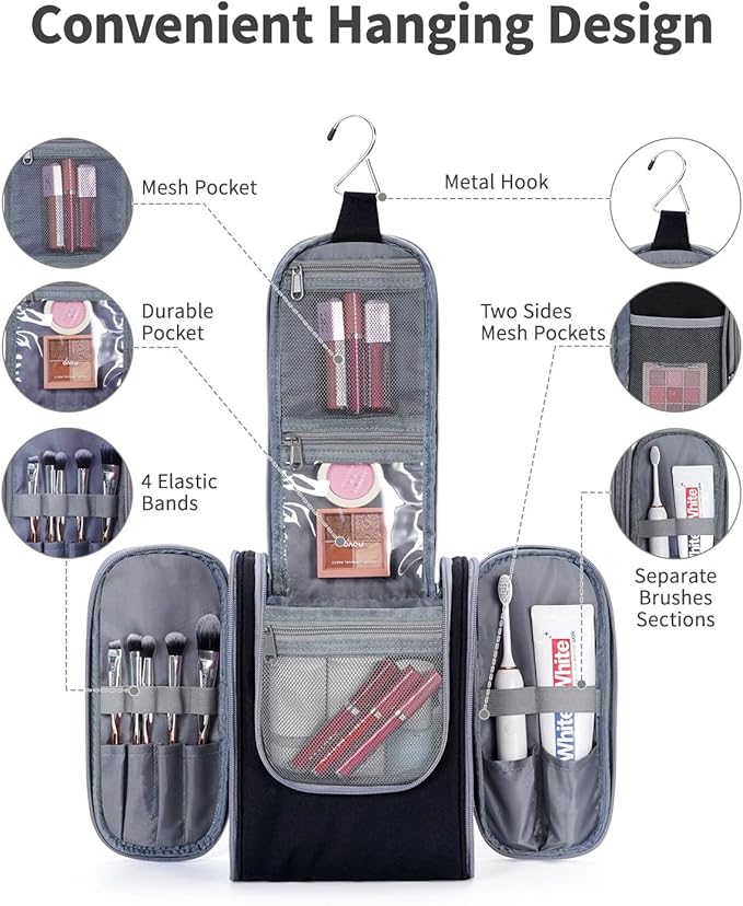 Narwey Small Hanging Travel Toiletry Bag Cosmetic Make Up Organizer - Image 3