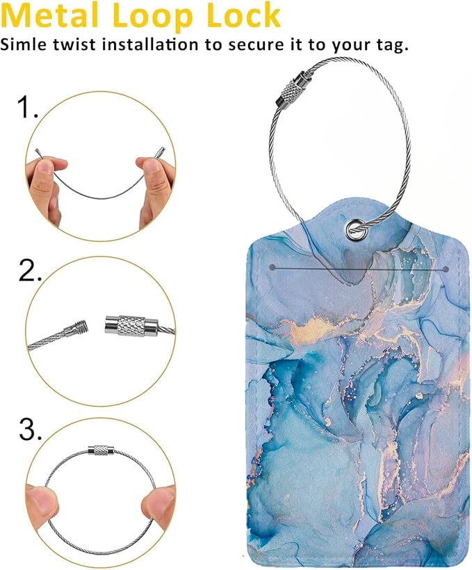 Blue Gold Marble 2 Pack Luggage Tag - Image 3