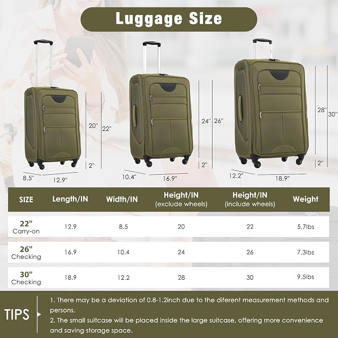 Merax Softside Luggage Set Softshell Lightweight 3 Piece Spinner Suitcase - Image 2