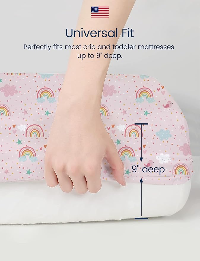 TotAha Pink Rainbow Crib Sheets Girl - Image 5
