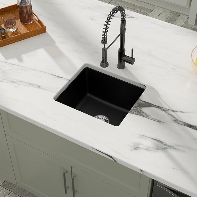 Dcolora 18 Inch Quartz Composite Black Wet Bar Sink Undermount Small Prep - Image 7