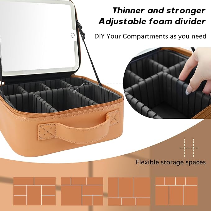 Makeup Bag with Led Mirror, Travel Makeup Organizer with 3 Color Setting - Image 3