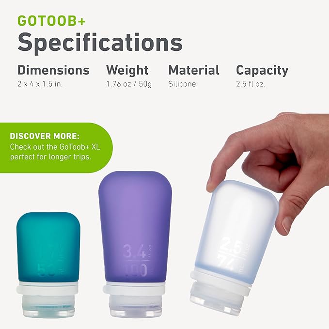 humangear GoToob+ 3-Pack | Refillable Silicone Travel Bottle | Locking Lid | - Image 5