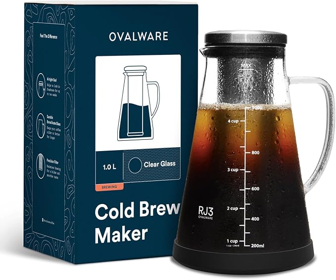 OVALWARE Airtight Cold Brew Iced Coffee Maker Pitcher and Tea Infuser by Ovalware