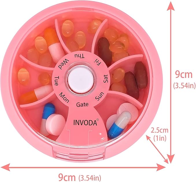 12PCS INVODA Weekly Pill Organizer 7 Compartment Rotating Pill Box - Image 2