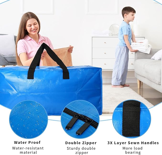 8 Pack Heavy Duty Extra Large Moving Bags Storage Tote - Image 2