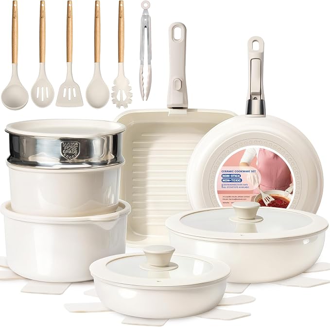 KIKCOIN Ceramic Nonstick Pots and Pans Set by Kikcoin