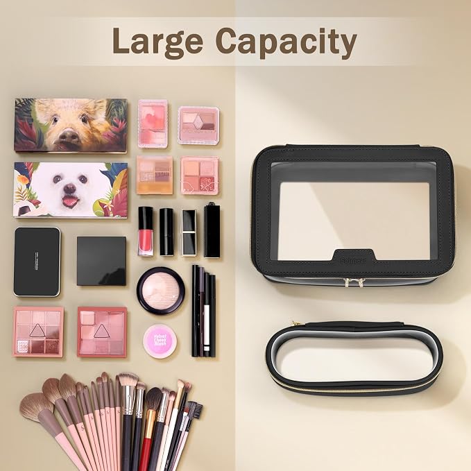 Travel Clear Makeup Bag with Makeup Brush Bag, Leather Makeup Case Toiletry Bag - Image 8