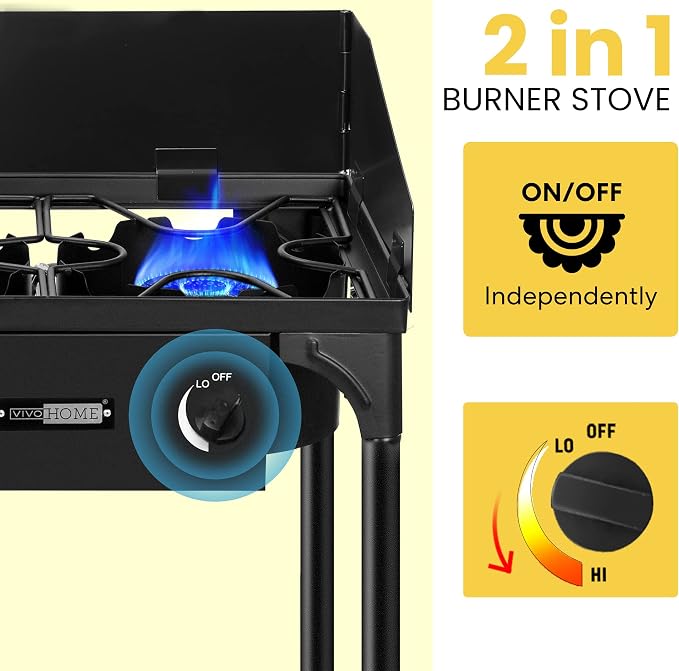 VIVOHOME 150, 000 BTU Double Burner Propane Stove, Heavy-Duty Outdoor Portable - Image 4