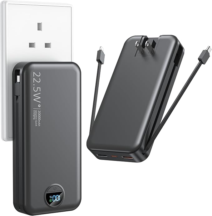 Portable Charger with Wall Plug, 20000mAh USB C Power Bank Fast Charging by Ffnpua
