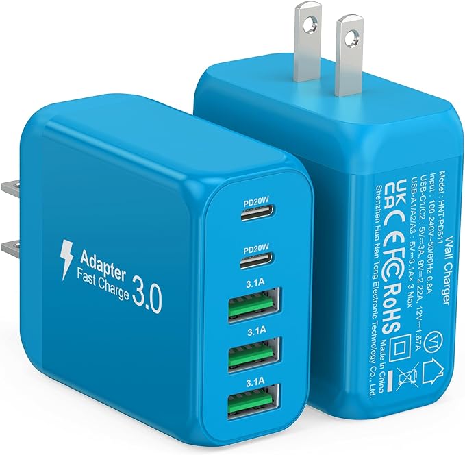 2-Pack USB C Wall Charger Block, 50W 5-Port C Charger Fast Charging Block PD by CSODINCE