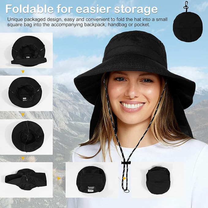 Water-Resistant Sun UPF 50+ Bucket Hat Protection Packable Brimmed Boonie - Image 4
