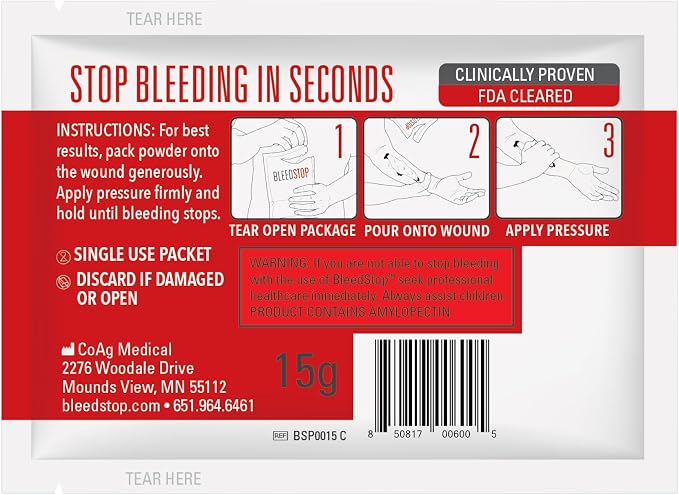 BleedStop™ First Aid Powder for Blood Clotting, Trauma Kit, Blood Thinner - Image 3