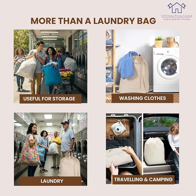 LFH Home Cotton Canvas Large Laundry Bag - Image 6