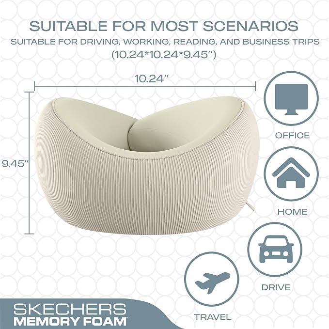 Skechers Men's Memory Foam Neck Pillow, Comfortable & Breathable Travel Pillow - Image 5