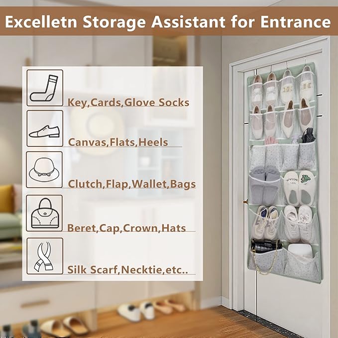 18 Pocekts Over the Door Shoes Organizer, Behind Door Hanging Storage Pocekt - Image 6