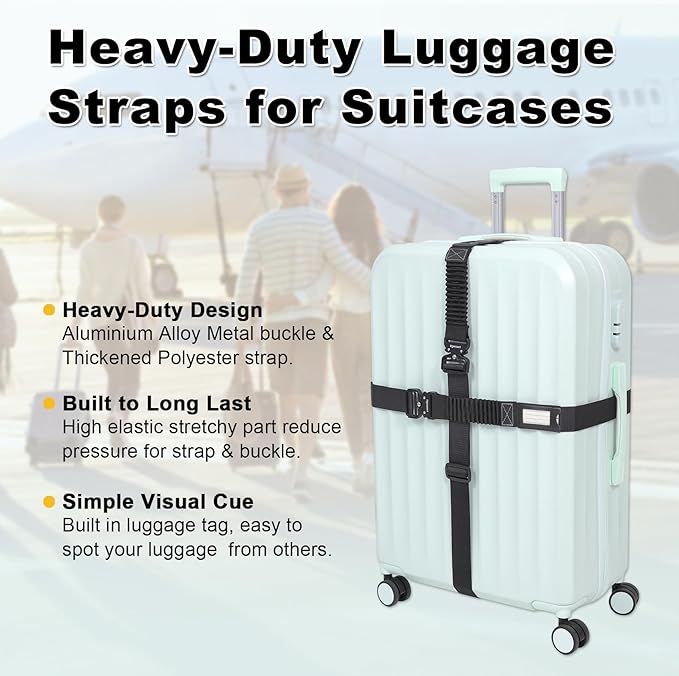 Vigorport Luggage Straps for Suitcases 2 Pack, Heavy Duty Metal Buckle Luggage - Image 5