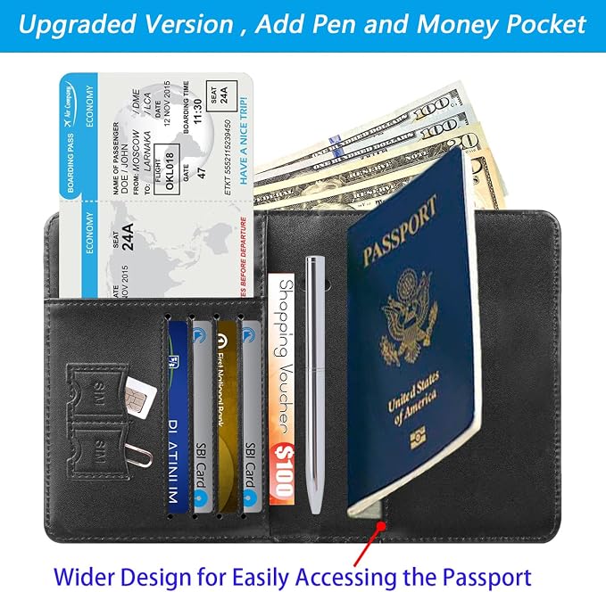 Passport Holder Cover Wallet Travel Essentials RFID Blocking Leather Card Case - Image 2