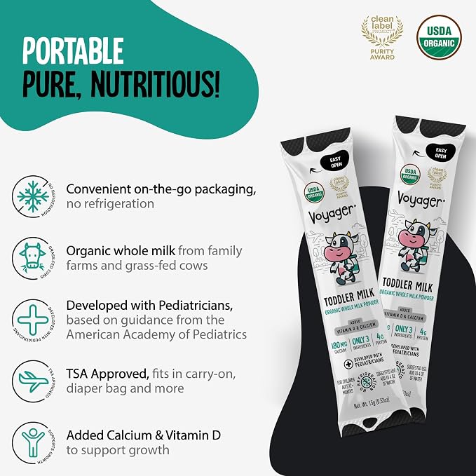 Voyager Toddler Milk On The Go, USDA Organic Shelf Stable Whole Milk Powder - Image 3