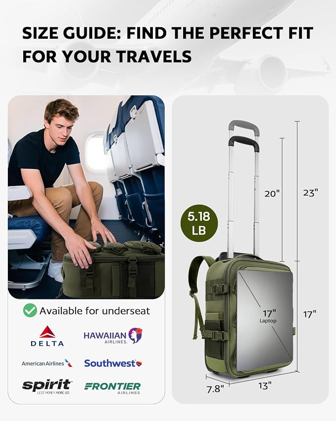Rolling Tactical Laptop Backpack, Underseat Travel Backpack - Image 3