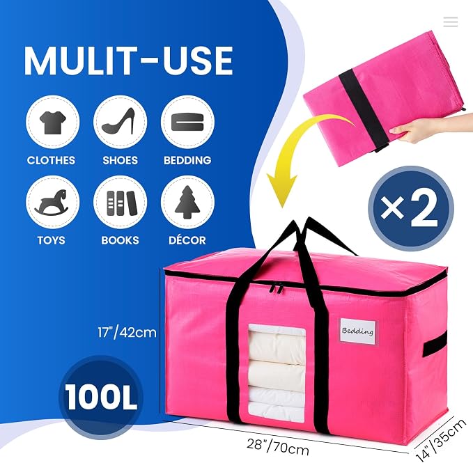 TAILI 2 Pack Pink Extra Large Moving Bags, Heavy Duty Totes - Image 6