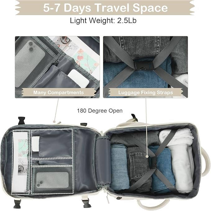 Hanples Large Travel Backpack for Women, 40L Carry on Luggage Backpack - Image 8