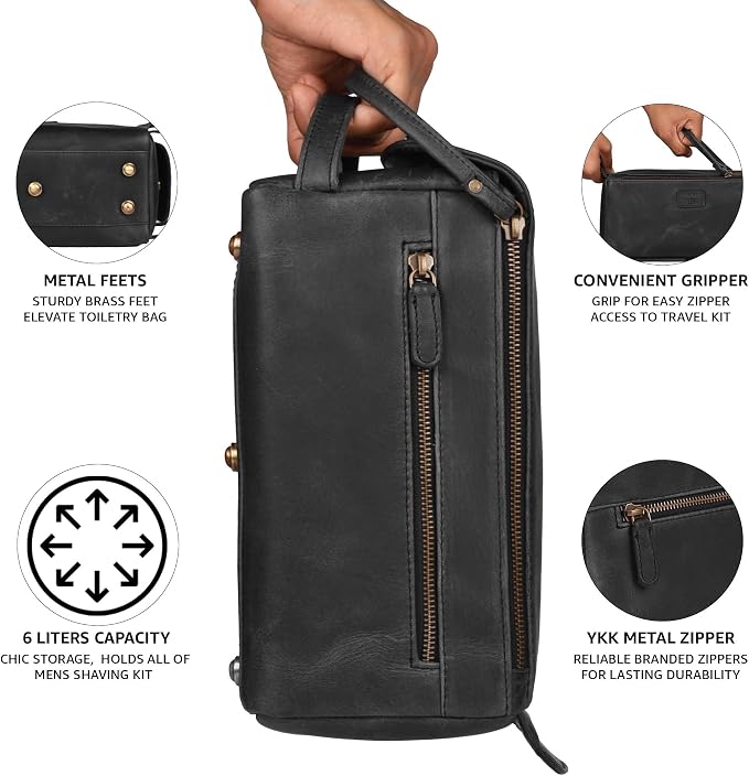 LEATHER VILLAGE Premium Leather Travel Toiletry Bag - Image 5