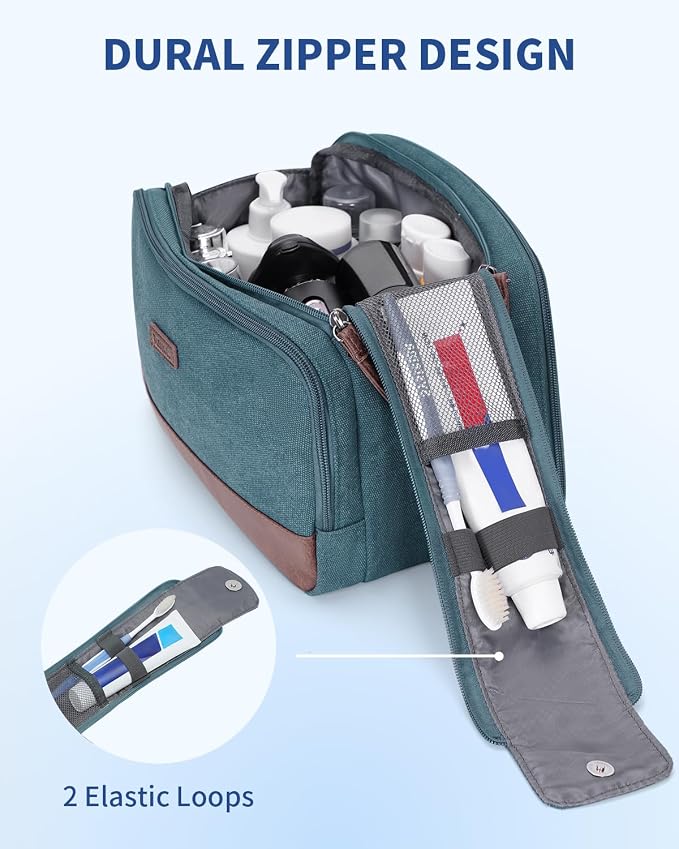 WANDF Toiletry Bag for Men Travel Toiletry Organizer Canvas and Leather Dopp - Image 6