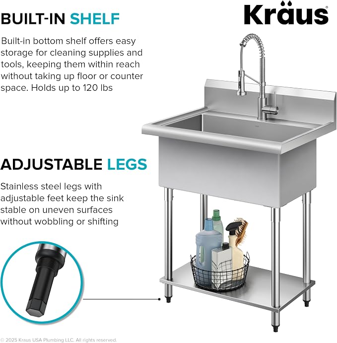 KRAUS Standart Pro 32 Inch 18-Gauge Stainless Steel Scullery Sink, 24 Gallon - Image 9