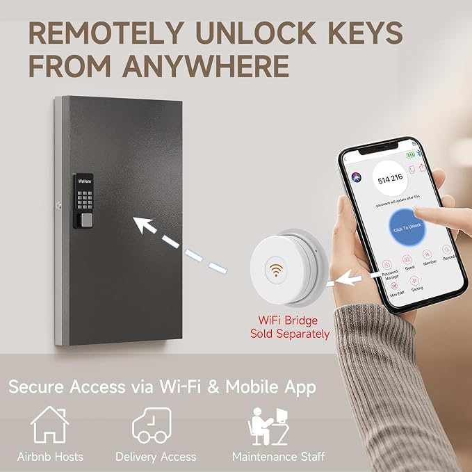 WeHere 96 Key Lock Box Wall Mount, APP Bluetooth/OTP/Wi-Fi/Fixed Code/Key Unlock - Image 4