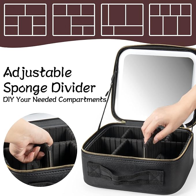 Makeup Travel Train Case with Mirror LED Light 3 Adjustable Brightness Large - Image 5