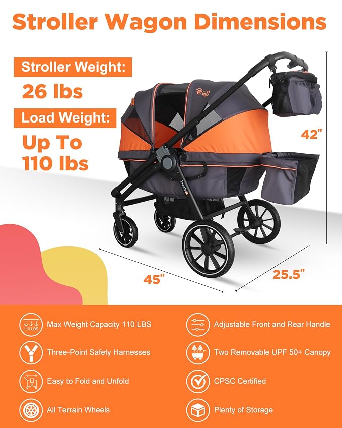 Tandem Wagon Stroller – All-Terrain 2-in-1 Push & Pull Design, Double Seat - Image 2