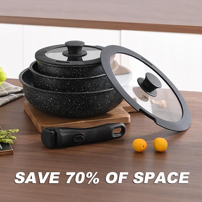 Pots and Pans Set, Nonstick Detachable Handle Cookware Set, Induction Kitchen - Image 5