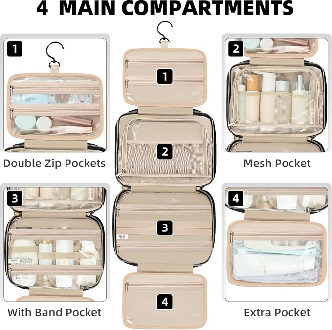 BAGAIL Hanging Toiletry Bag for Women Water-resistant Cosmetic Bag Large - Image 4