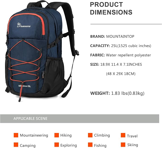 MOUNTAINTOP Hiking Backpack, 25L Camping Backpack, Men Women Hiking Daypack - Image 3
