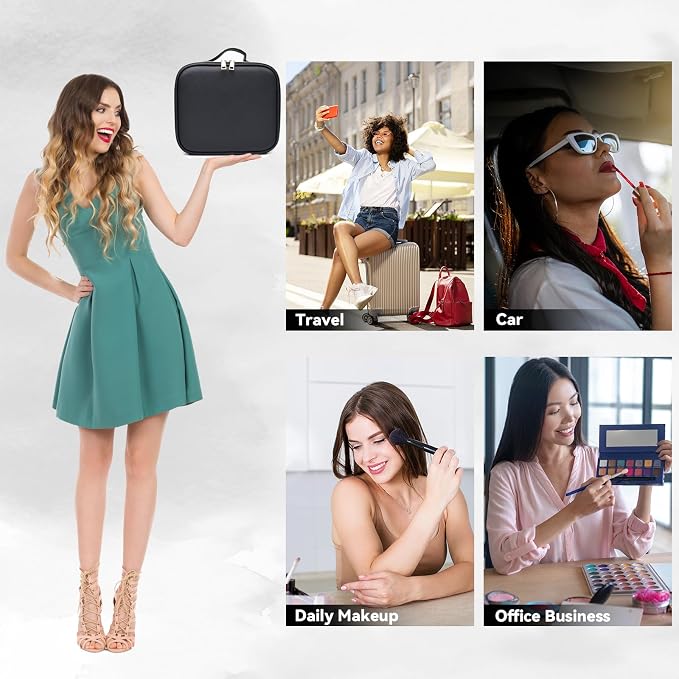 Travel Makeup Bag with LED Mirror and 10x magnifying glass with 3 Lighted - Image 7