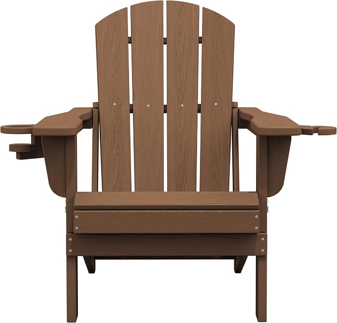 SERWALL Folding Adirondack Chair, Dual Cup Holders & All-Weather HDPE, - Image 4