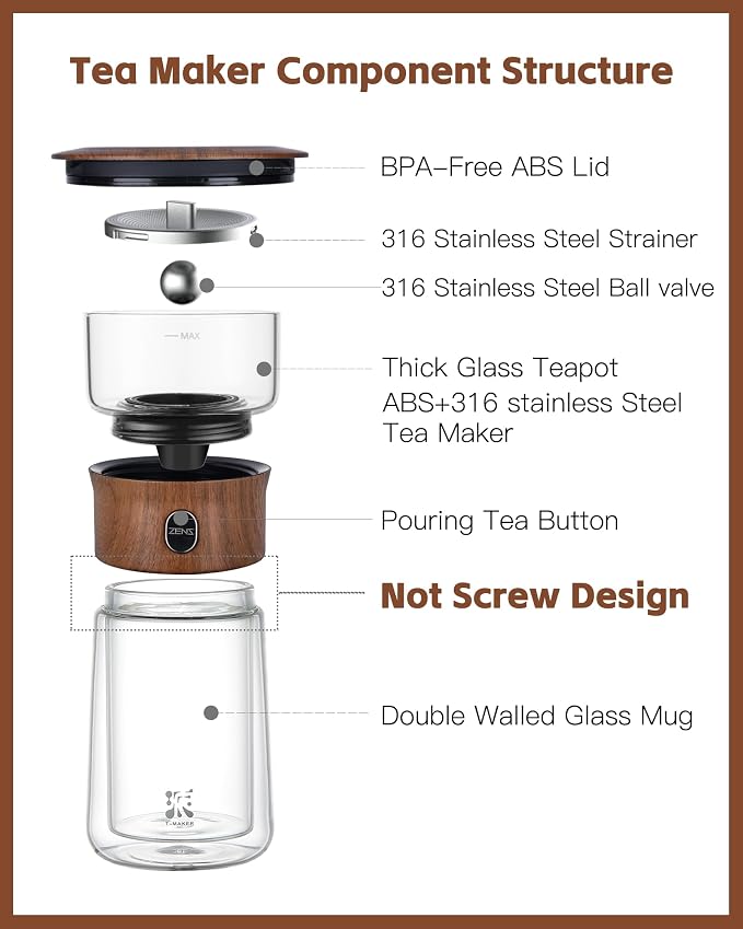 ZENS Modern Glass Infuser Teapot, One Touch Tea Maker - Image 6