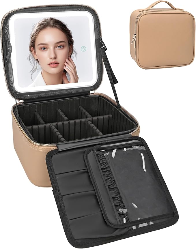 Relavel Makeup Bag with Light Up Mirror, Makeup Case Travel Cosmetic Bags Brush by Relavel