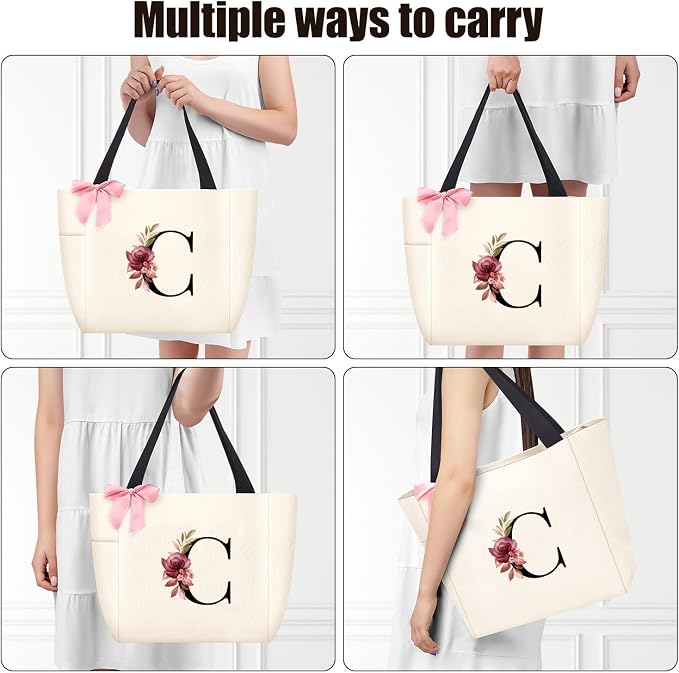 Vavabox Tote Bag, A-Z Initial Monogrammed Waterproof Tote Bag, Bridesmaid Gifts - Image 4