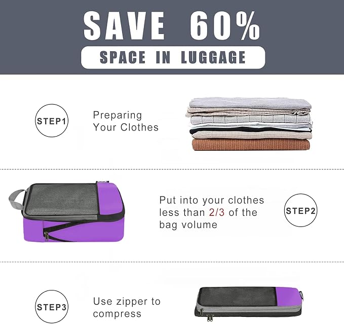BAGAIL 4 Set/6 Set/8 Set Compression Packing Cubes Travel Accessories - Image 5
