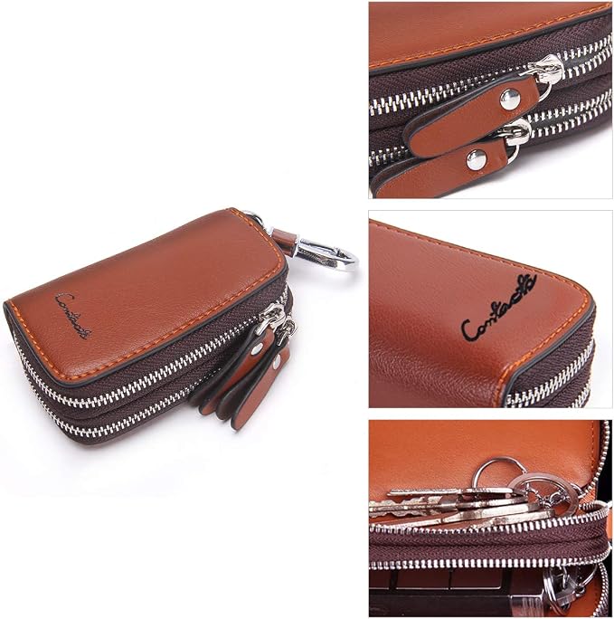 CONTACTS Car Key Case Small Leather Double Zipper Key Holder - Image 5