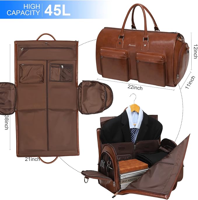 Leather Garment Bag for Travel, Modoker Carry On Suit Carrier Travel Bag - Image 2