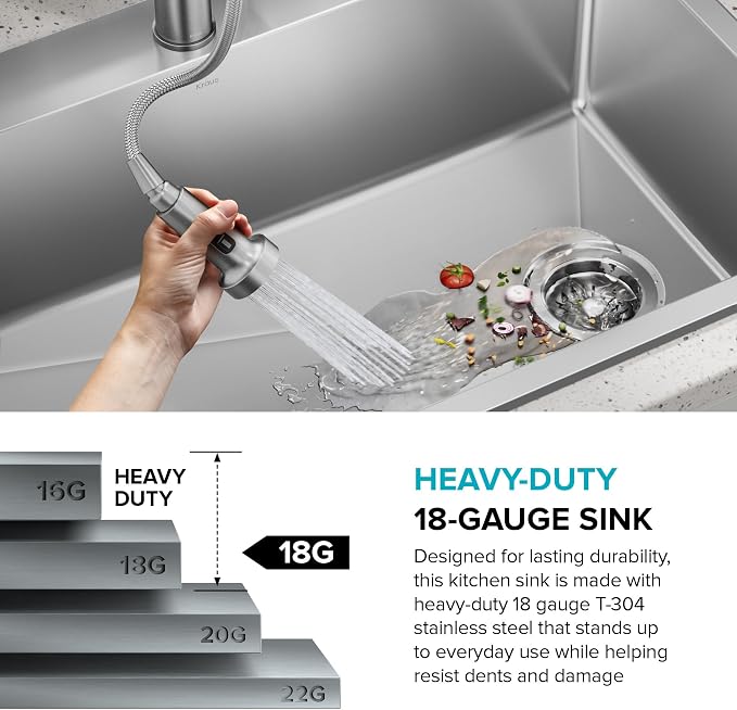KRAUS Fairlane 33-inch Drop In/Top Mount Single Bowl 18-Gauge Stainless Steel - Image 9
