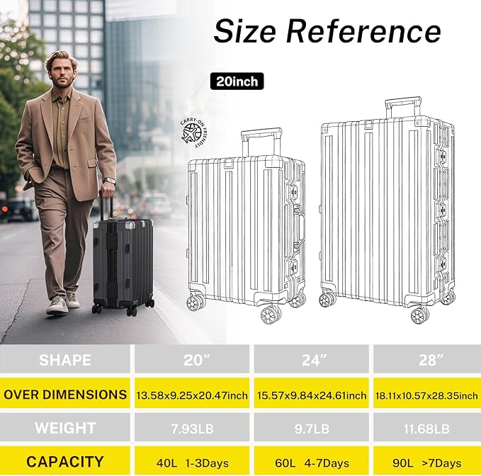 Krute Luggage Set 2 Pieces 20 28 Inch Aluminum Frame Carry on Luggages TSA Lock - Image 3